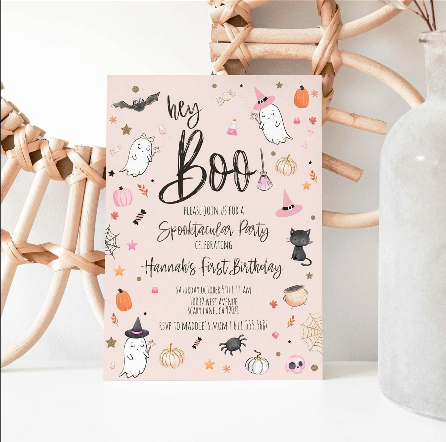 Girl Halloween Invitation + Envelopes