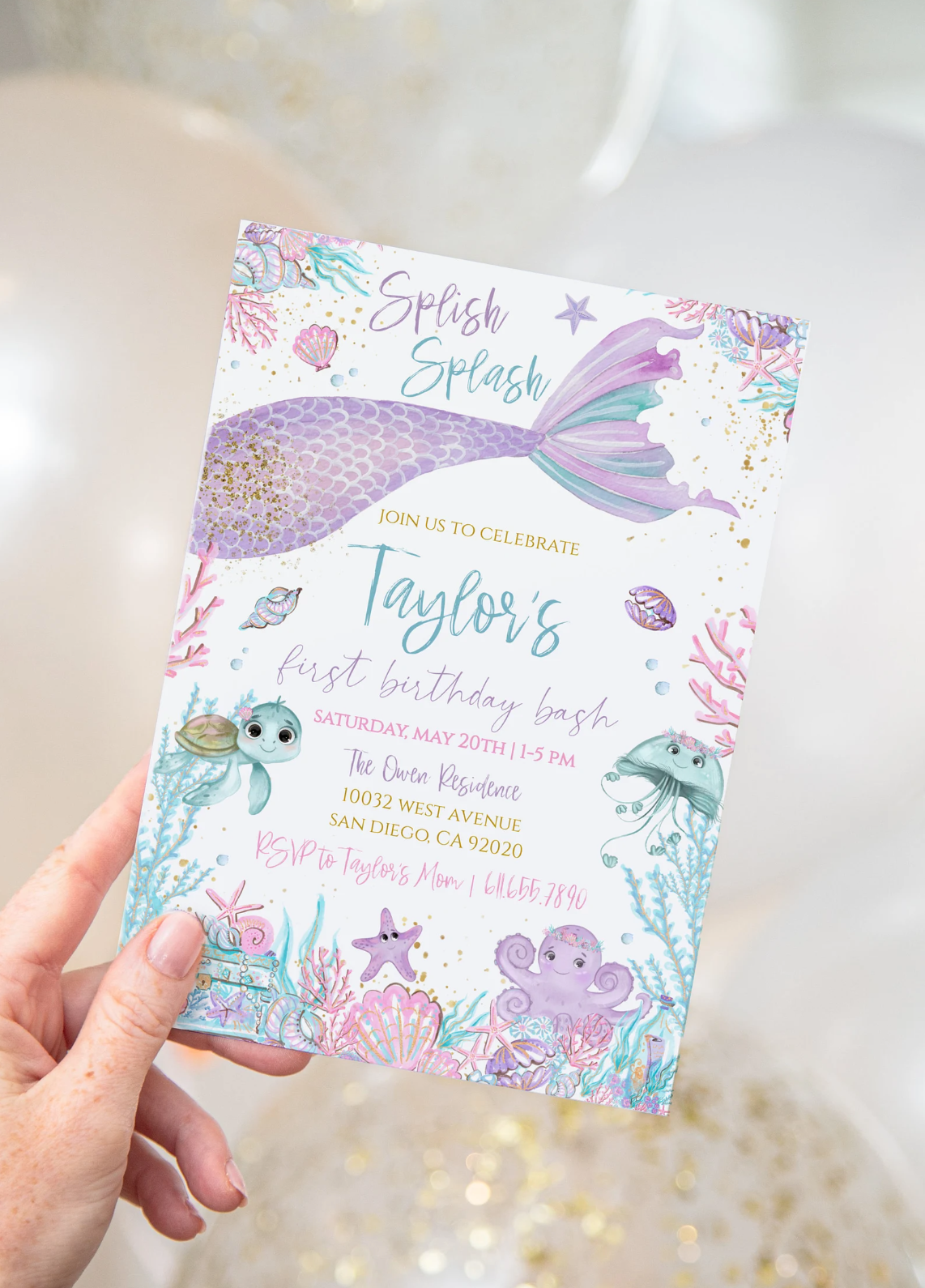 Mermaid Invitation + Envelopes
