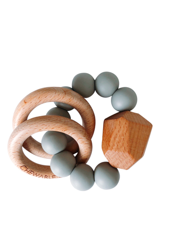 Hayes Silicone + Wood Teether Ring - Grey