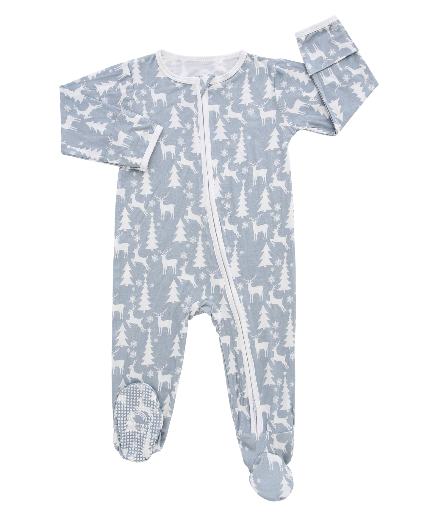 White Christmas Holiday Bamboo Baby Footed Pajamas
