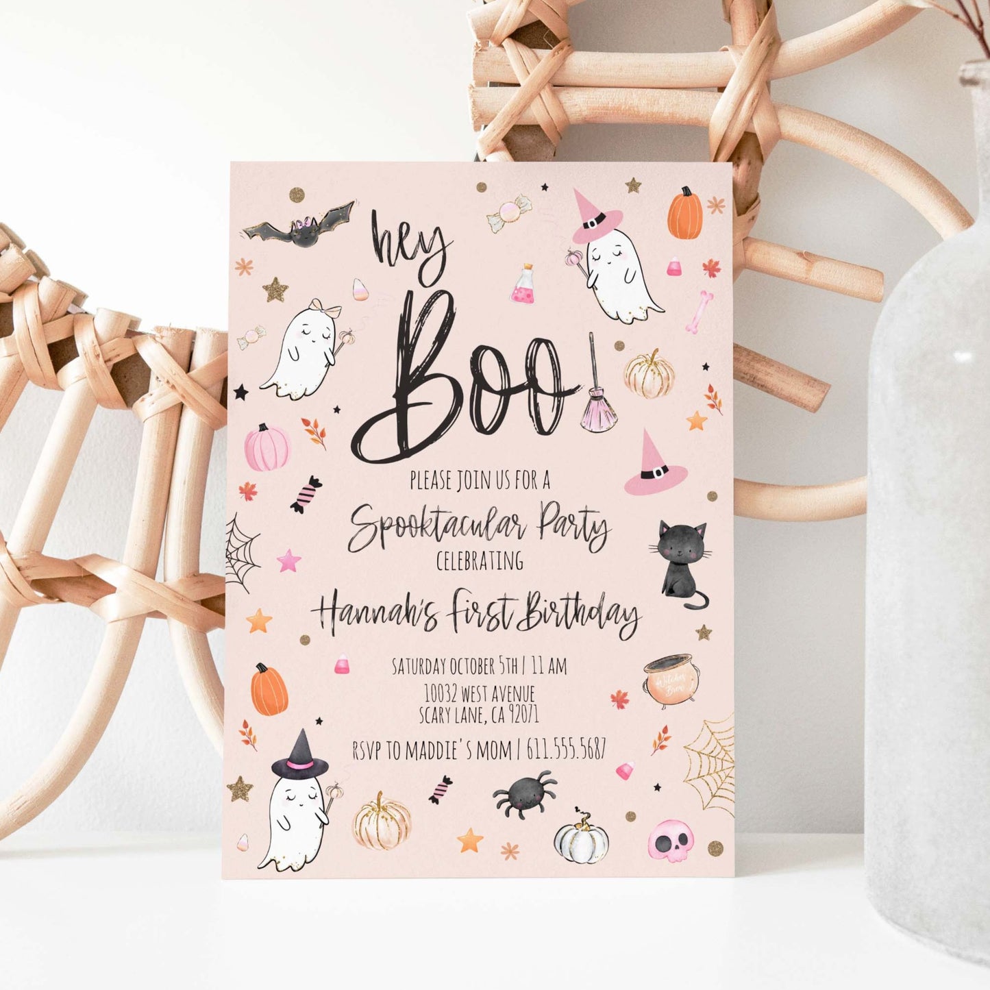 Hey Boo First Birthday Invitation with Envelopes