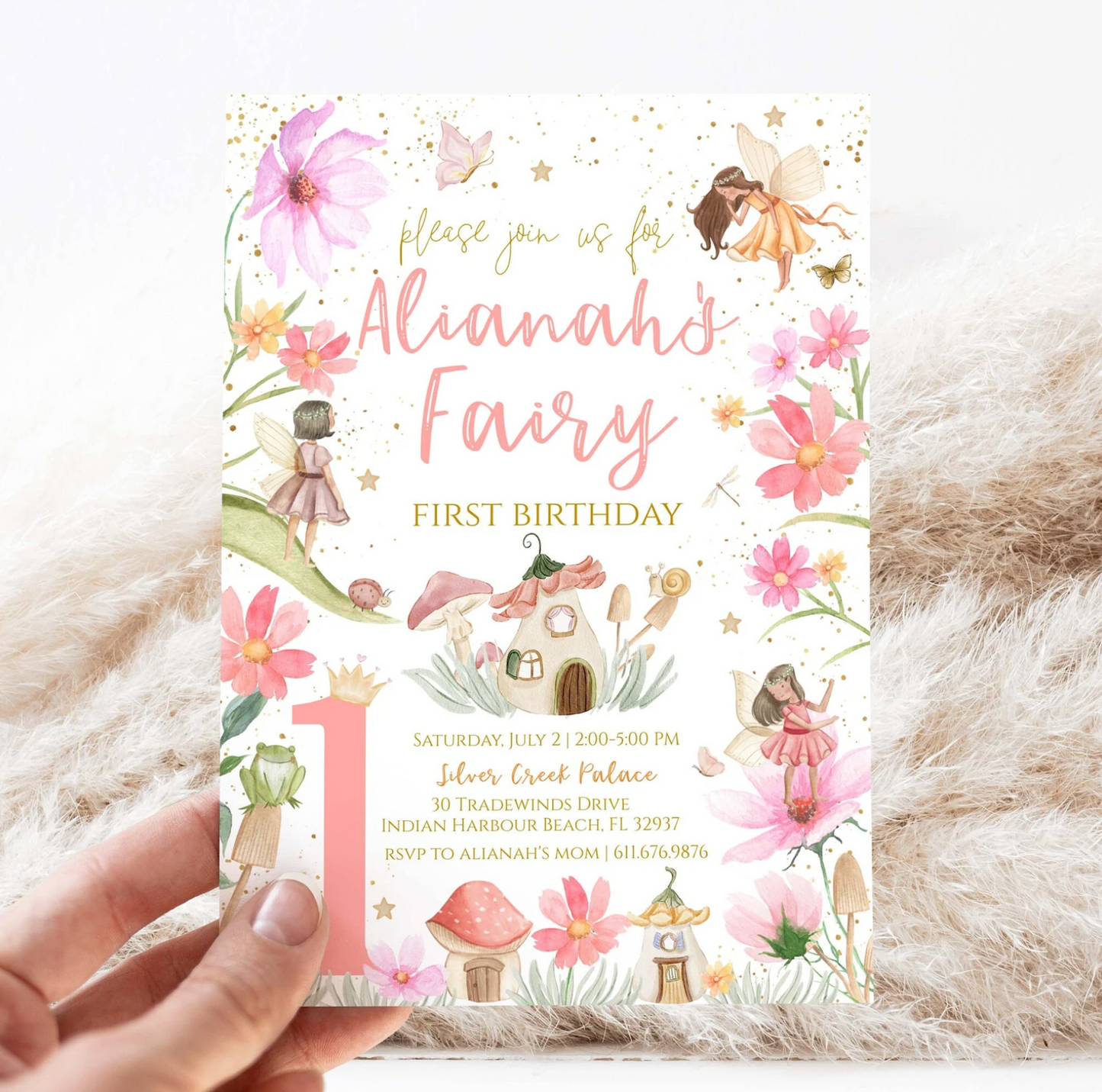 Fairy First Birthday Invitation + Envelopes