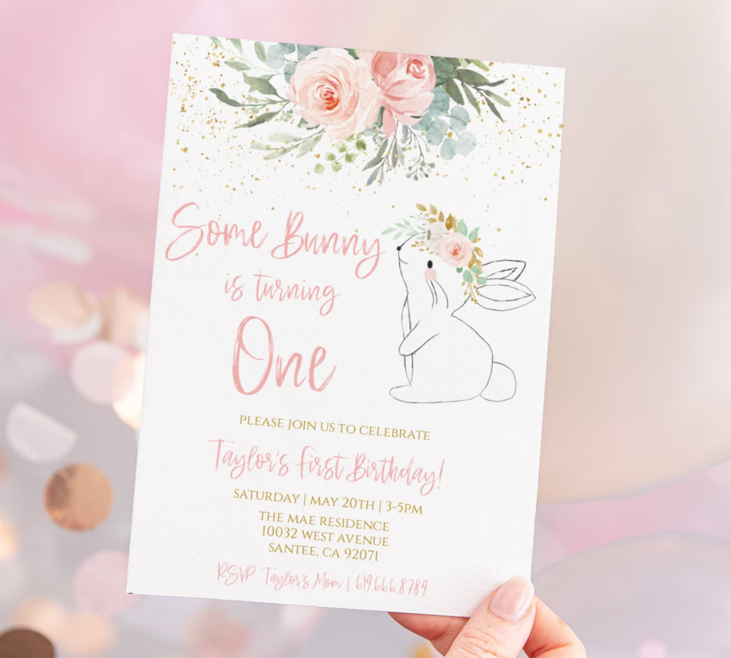 Bunny Birthday Invitation + Envelopes
