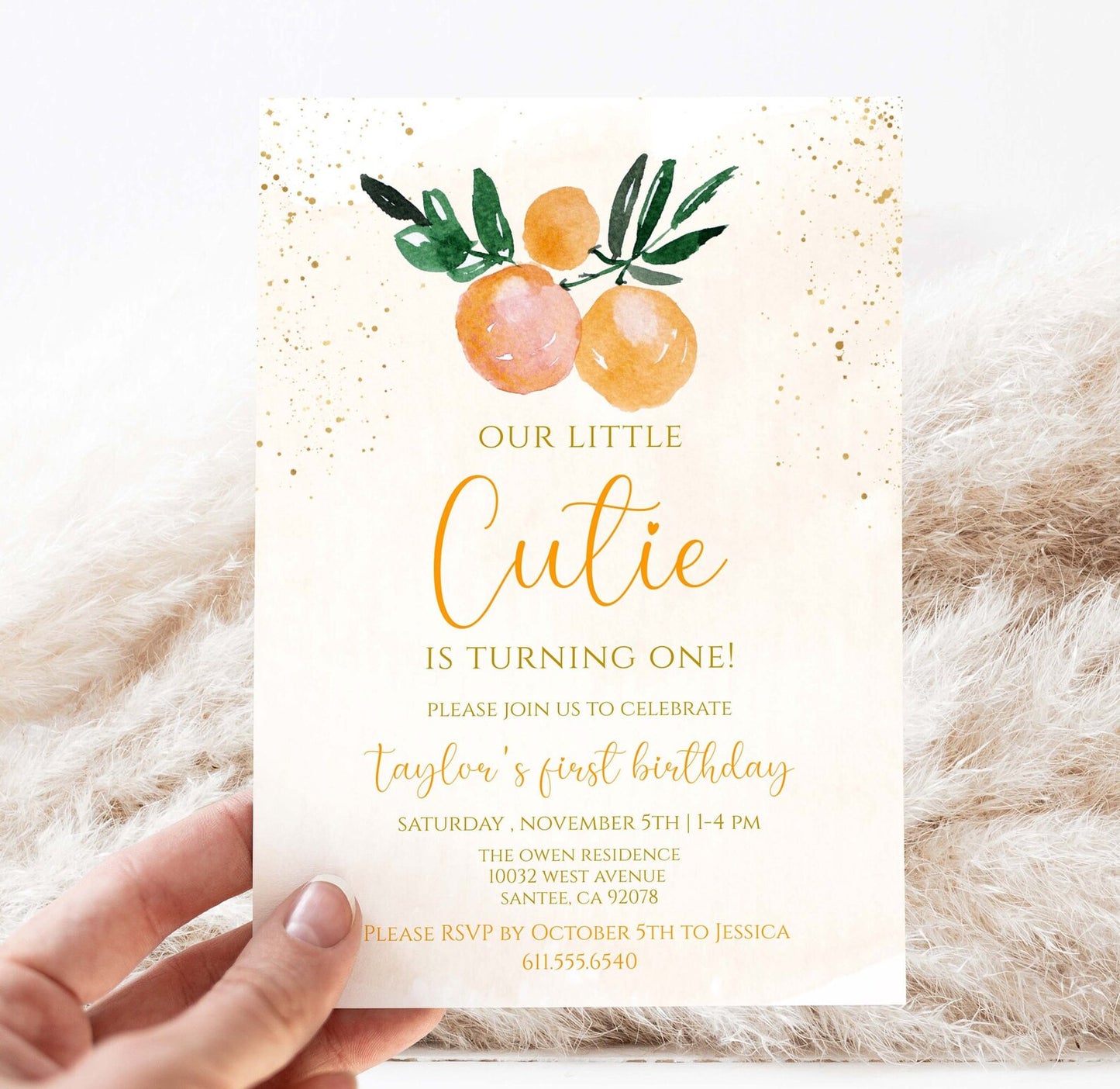 Clementine Invitation + Envelopes