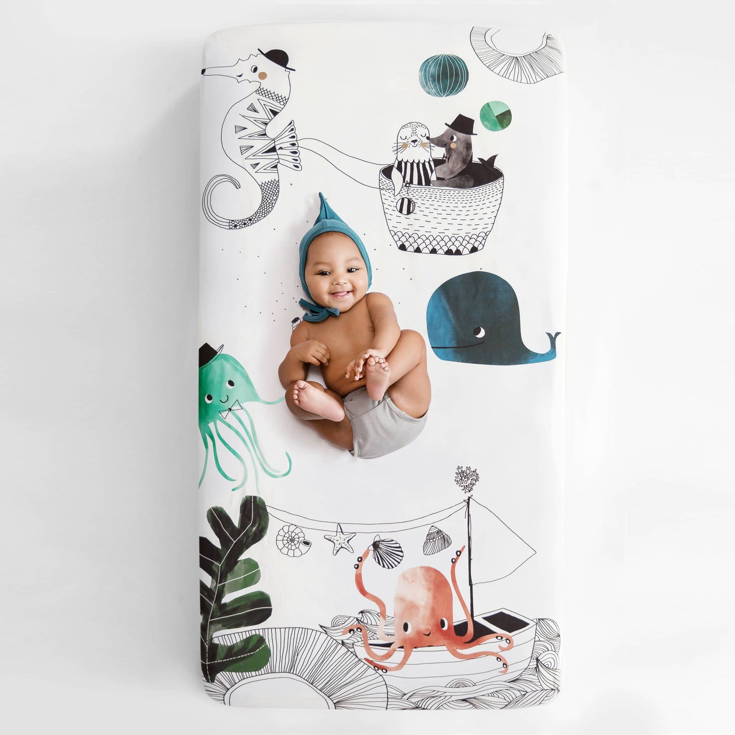 Cotton Sateen Crib Sheet: Underwater Love