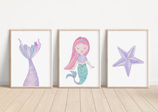 Pastel Mermaid Set of 3 Prints