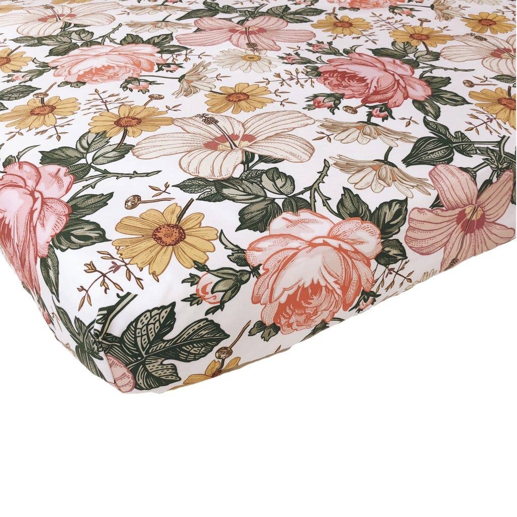Fitted Woven Baby Crib Sheet (28x52x9") - Garden Floral