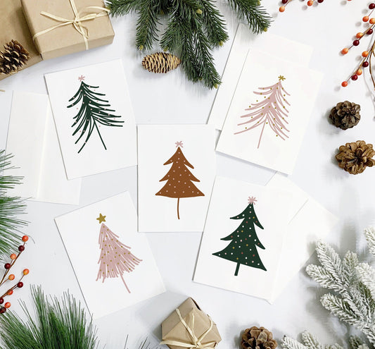 Boho Christmas Tree Holiday Greeting Cards Pack